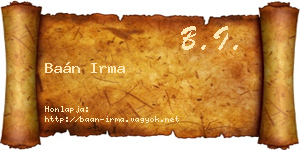 Baán Irma névjegykártya
